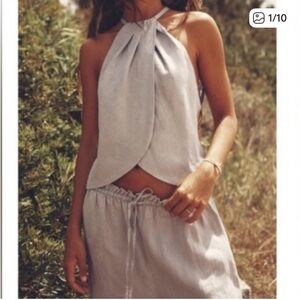 Zara Gray/ beige linen Top